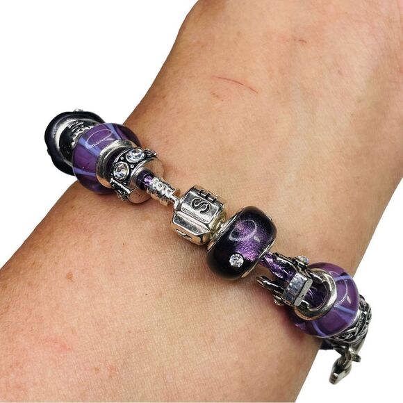 NWT Serjaden Purple & Silver Motorcycle Charm Bracelet - Picture 9 of 13